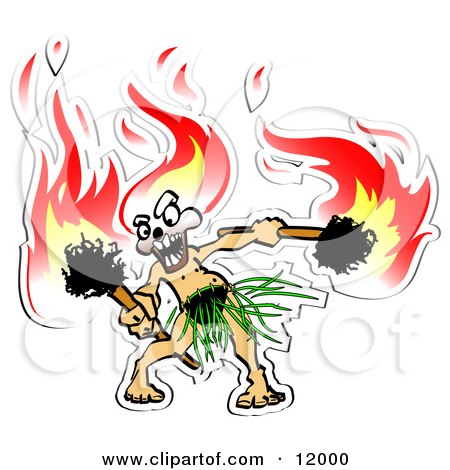 Exotic Hula Dancer With Flaming Tiki Torches Clipart Illustration by Leo Blanchette
