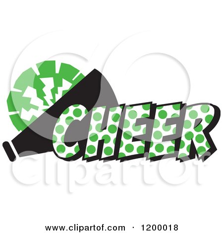 Clipart of a Kelly Green Polka Dot CHEER with a Bullhorn and Pom Pom - Royalty Free Vector Illustration by Johnny Sajem