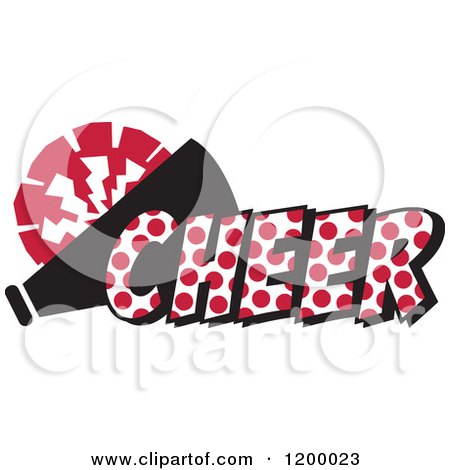 Clipart of a Cardinal Red Polka Dot CHEER with a Bullhorn and Pom Pom - Royalty Free Vector Illustration by Johnny Sajem