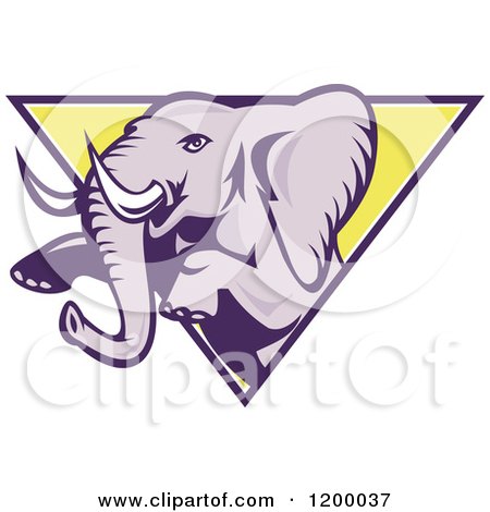 Clipart of a Mad Elephant Rearing Through a Triangle - Royalty Free Vector Illustration by patrimonio
