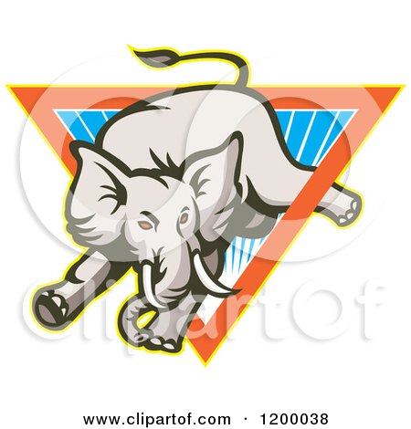 Clipart of a Mad Elephant Bucking Through a Triangle of Rays - Royalty Free Vector Illustration by patrimonio