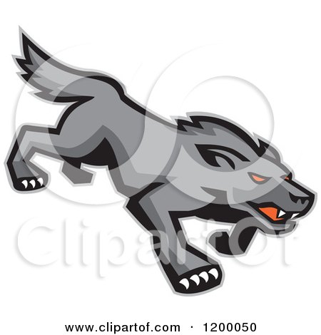 Clipart of a Retro Stalking Red Eyed Gray Wolf - Royalty Free Vector Illustration by patrimonio