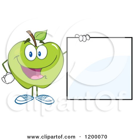 Cartoon of a Happy Green Apple Mascot by a Sign - Royalty Free Vector Clipart by Hit Toon