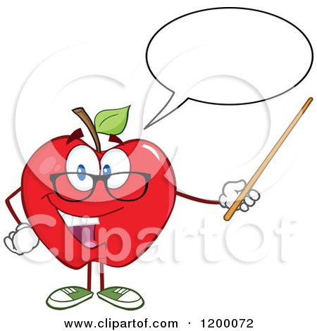Cartoon of a Talking Red Apple Teacher Mascot Using a Pointer Stick - Royalty Free Vector Clipart by Hit Toon