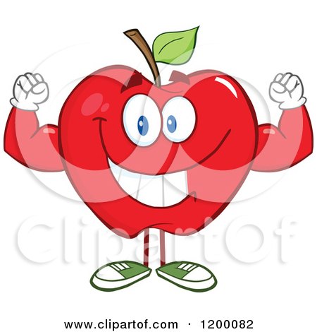 Cartoon of a Strong Red Apple Mascot Flexing - Royalty Free Vector Clipart by Hit Toon