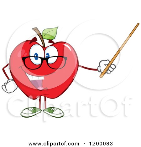 Cartoon of a Red Apple Teacher Mascot Using a Pointer Stick - Royalty Free Vector Clipart by Hit Toon