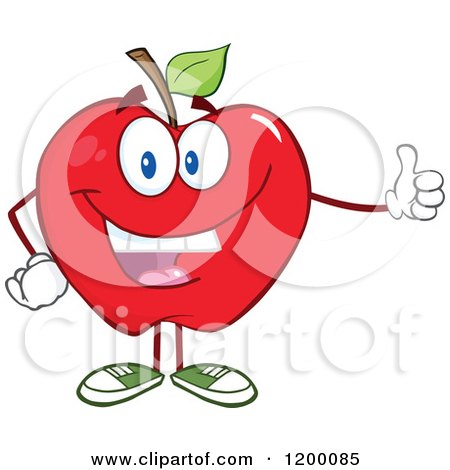 Cartoon of a Happy Red Apple Mascot Holding a Thumb up - Royalty Free Vector Clipart by Hit Toon