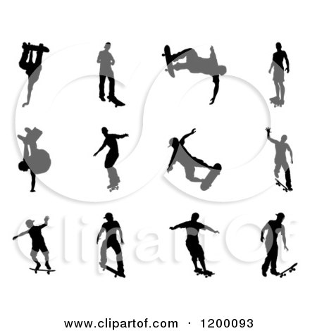 Clipart of Black Silhouetted Skateboarders - Royalty Free Vector Illustration by AtStockIllustration
