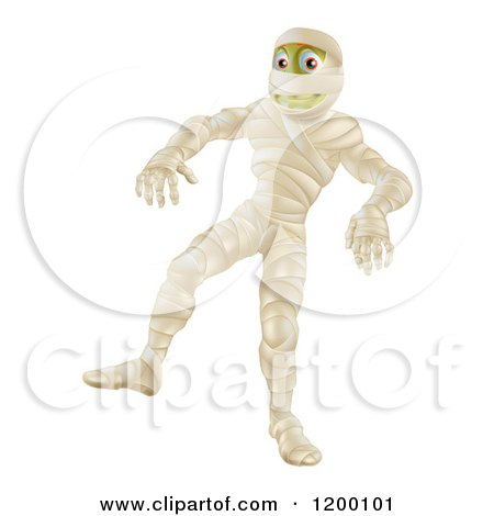 Cartoon of a Halloween Mummy Walking - Royalty Free Vector Clipart by AtStockIllustration