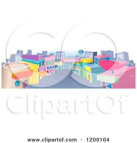 Cartoon of a Commercial Retail Street with Shops - Royalty Free Vector Clipart by AtStockIllustration