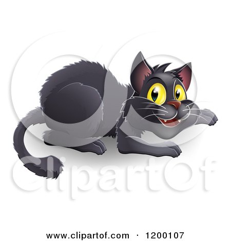 Cartoon of a Black Cat Ready to Pounce - Royalty Free Vector Clipart by AtStockIllustration