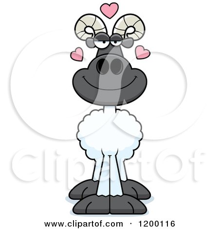 Cartoon of a Loving Ram Sheep with Hearts - Royalty Free Vector Clipart by Cory Thoman