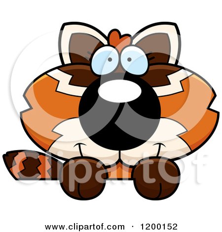 Cartoon of a Cute Happy Red Panda Cub over a Sign - Royalty Free Vector Clipart by Cory Thoman