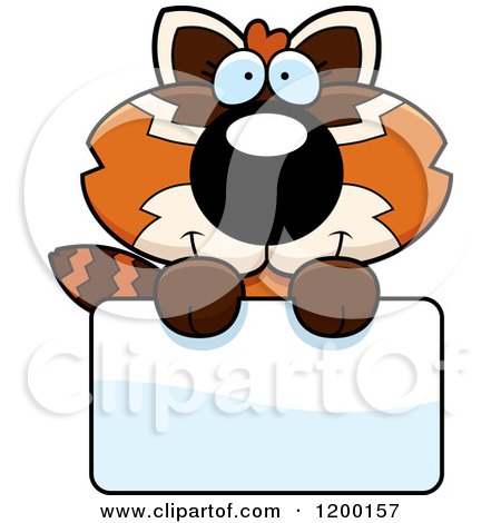 Cartoon of a Cute Happy Red Panda Cub over a Sign - Royalty Free Vector Clipart by Cory Thoman