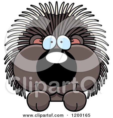 Cartoon of a Cute Happy Porcupine over a Surface or Sign - Royalty Free Vector Clipart by Cory Thoman