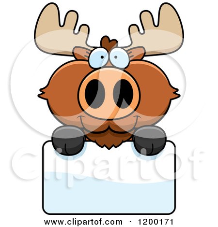 Cartoon of a Cute Moose Calf over a Sign - Royalty Free Vector Clipart by Cory Thoman