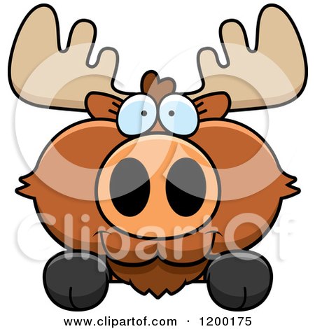 Cartoon of a Cute Moose Calf over a Surface or Sign - Royalty Free Vector Clipart by Cory Thoman