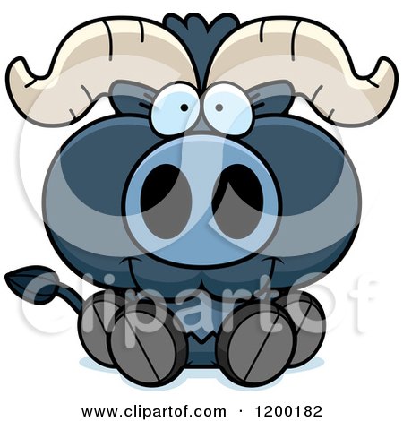 Cartoon of a Cute Sitting Blue Ox Calf - Royalty Free Vector Clipart by Cory Thoman