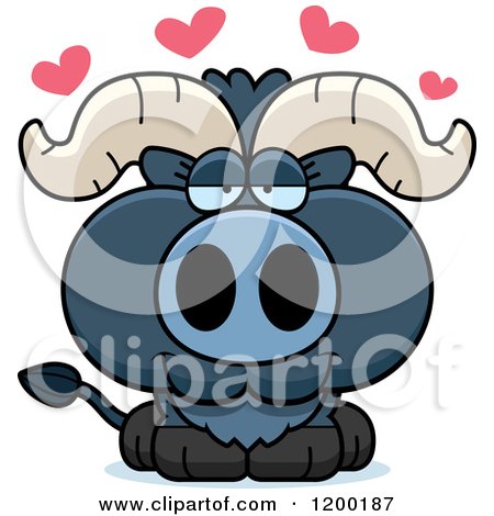Cartoon of a Cute Loving Blue Ox Calf - Royalty Free Vector Clipart by Cory Thoman