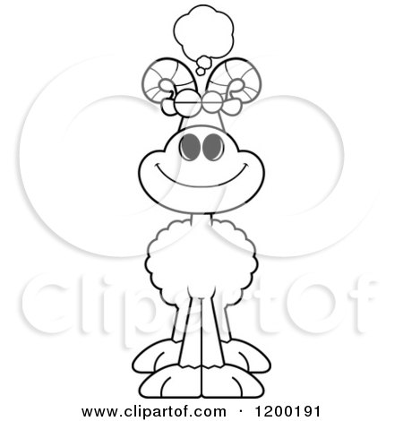 Cartoon of a Black and White Dreaming Ram Sheep - Royalty Free Vector Clipart by Cory Thoman