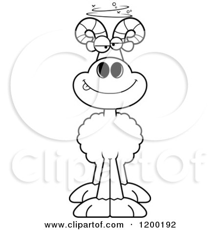 Cartoon of a Black and White Drunk Ram Sheep - Royalty Free Vector Clipart by Cory Thoman