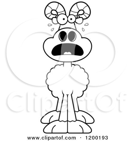 Cartoon of a Black and White Scared Ram Sheep - Royalty Free Vector Clipart by Cory Thoman