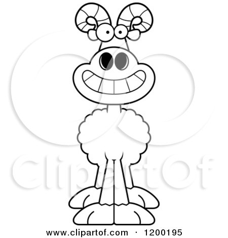 Cartoon of a Black and White Happy Grinning Ram Sheep - Royalty Free Vector Clipart by Cory Thoman