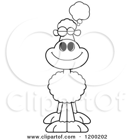 Cartoon of a Black And White Dreaming Sheep - Royalty Free Vector Clipart by Cory Thoman