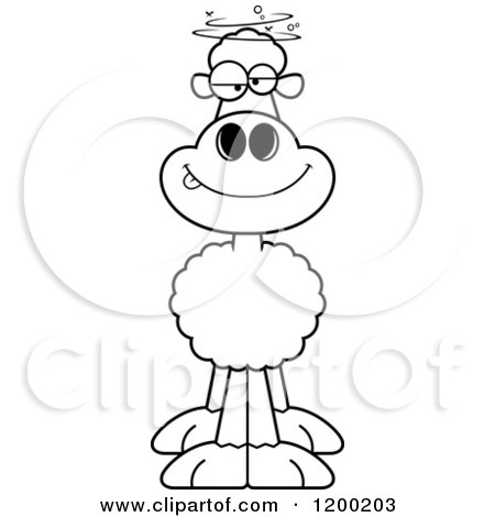 Cartoon of a Black And White Drunk Sheep - Royalty Free Vector Clipart by Cory Thoman