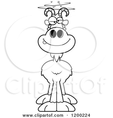Cartoon of a Black and White Drunk Goat - Royalty Free Vector Clipart by Cory Thoman