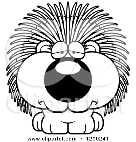 Cartoon of a Black And White Depressed Porcupine Porcupet - Royalty Free Vector Clipart by Cory Thoman