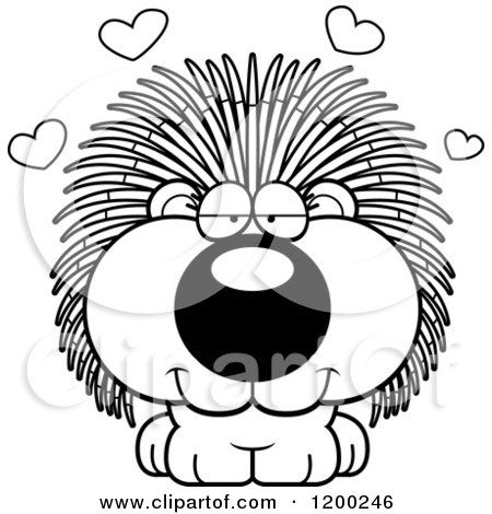Cartoon of a Black And White Cute Loving Porcupine with Hearts - Royalty Free Vector Clipart by Cory Thoman