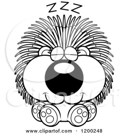 Cartoon of a Black And White Cute Sleeping Porcupine - Royalty Free Vector Clipart by Cory Thoman
