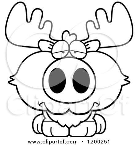 Cartoon of a Black And White Depressed Moose Calf - Royalty Free Vector Clipart by Cory Thoman