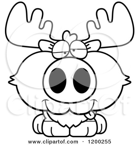 Cartoon of a Black And White Drunk Moose Calf - Royalty Free Vector Clipart by Cory Thoman