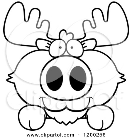 Cartoon of a Black And White Cute Moose Calf over a Surface or Sign - Royalty Free Vector Clipart by Cory Thoman