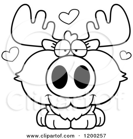 Cartoon of a Black And White Cute Loving Moose Calf with Hearts - Royalty Free Vector Clipart by Cory Thoman