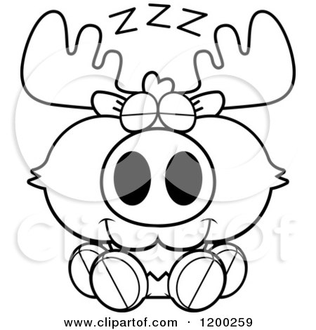 Cartoon of a Black And White Cute Sleeping Moose Calf - Royalty Free Vector Clipart by Cory Thoman