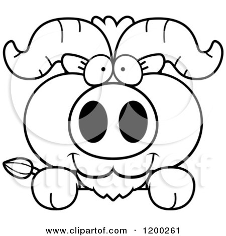 Cartoon of a Black and White Cute Ox Calf over a Ledge or Sign - Royalty Free Vector Clipart by Cory Thoman