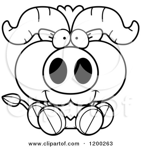 Cartoon of a Black and White Cute Sitting Ox Calf - Royalty Free Vector Clipart by Cory Thoman