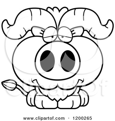 Cartoon of a Black and White Depressed Ox Calf - Royalty Free Vector Clipart by Cory Thoman