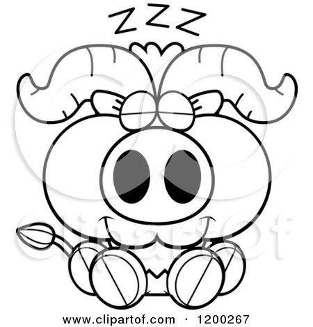 Cartoon of a Black and White Sleeping Cute Ox Calf - Royalty Free Vector Clipart by Cory Thoman