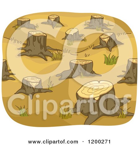 Cartoon of a Clear Cut Area of Tree Stumps - Royalty Free Vector Clipart by BNP Design Studio