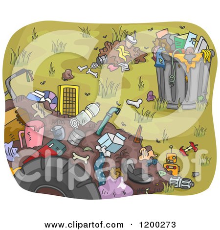 Cartoon of a Garbage Can and Piles of Waste - Royalty Free Vector Clipart by BNP Design Studio