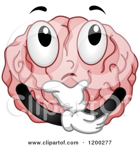 Cartoon of a Pondering Brain Mascot in Thought - Royalty Free Vector Clipart by BNP Design Studio