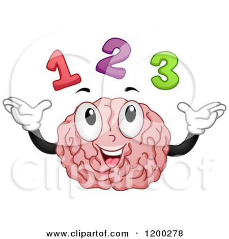 Cartoon of a Happy Brain Mascot Counting with 123 - Royalty Free Vector Clipart by BNP Design Studio