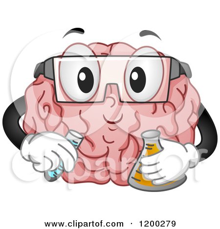 Cartoon of a Happy Brain Mascot Conducting a Science Experiment - Royalty Free Vector Clipart by BNP Design Studio