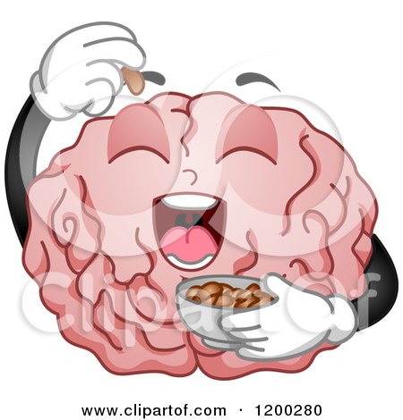 Cartoon of a Hungry Brain Mascot Eating Peanuts - Royalty Free Vector Clipart by BNP Design Studio