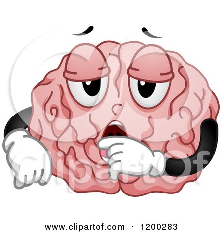 Cartoon of a Tired Yawning Brain Mascot - Royalty Free Vector Clipart by BNP Design Studio