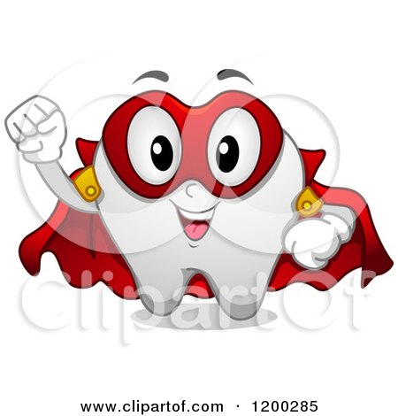 Cartoon of a Happy Super Hero Tooth Mascot - Royalty Free Vector Clipart by BNP Design Studio